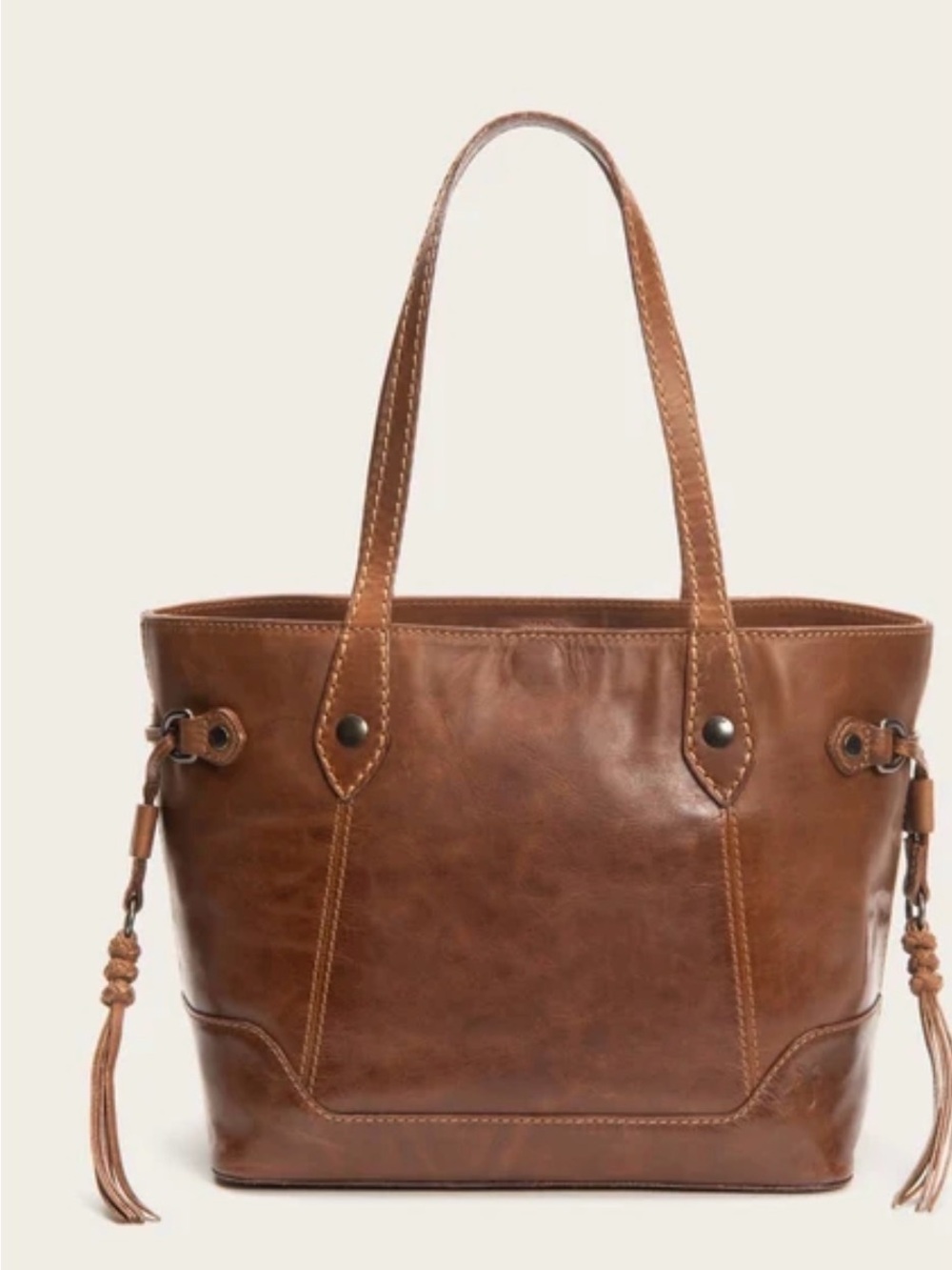 Frye Cognac Brown Leather Tote with Tassel Details